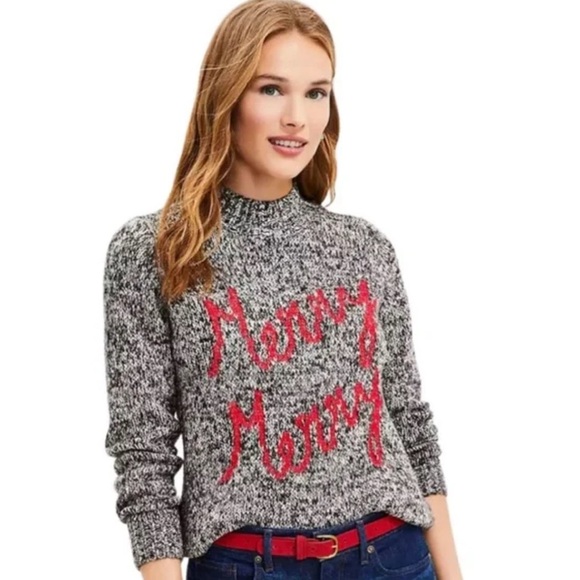 LOFT “Merry Merry” Sweater – Size XL – Festive Holiday Mock Neck - Picture 1 of 10